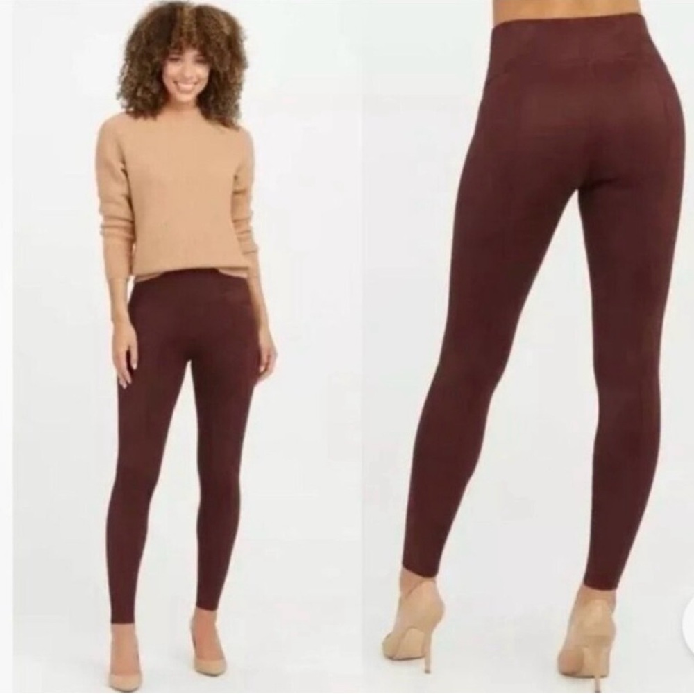 SPANX Burgandy faux suede leggings L